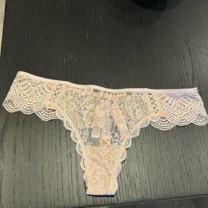 Victoria’s Secret deep blush Dream Angels lace sparkle front thong. NWT. Small.